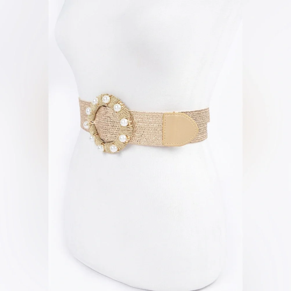 Plus Size Gold or Silver Metallic Straw Statement Belt